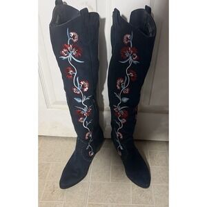 Carlos By Carlos Santana Women's  Suede Knee High Embroidered Boots 6.5
